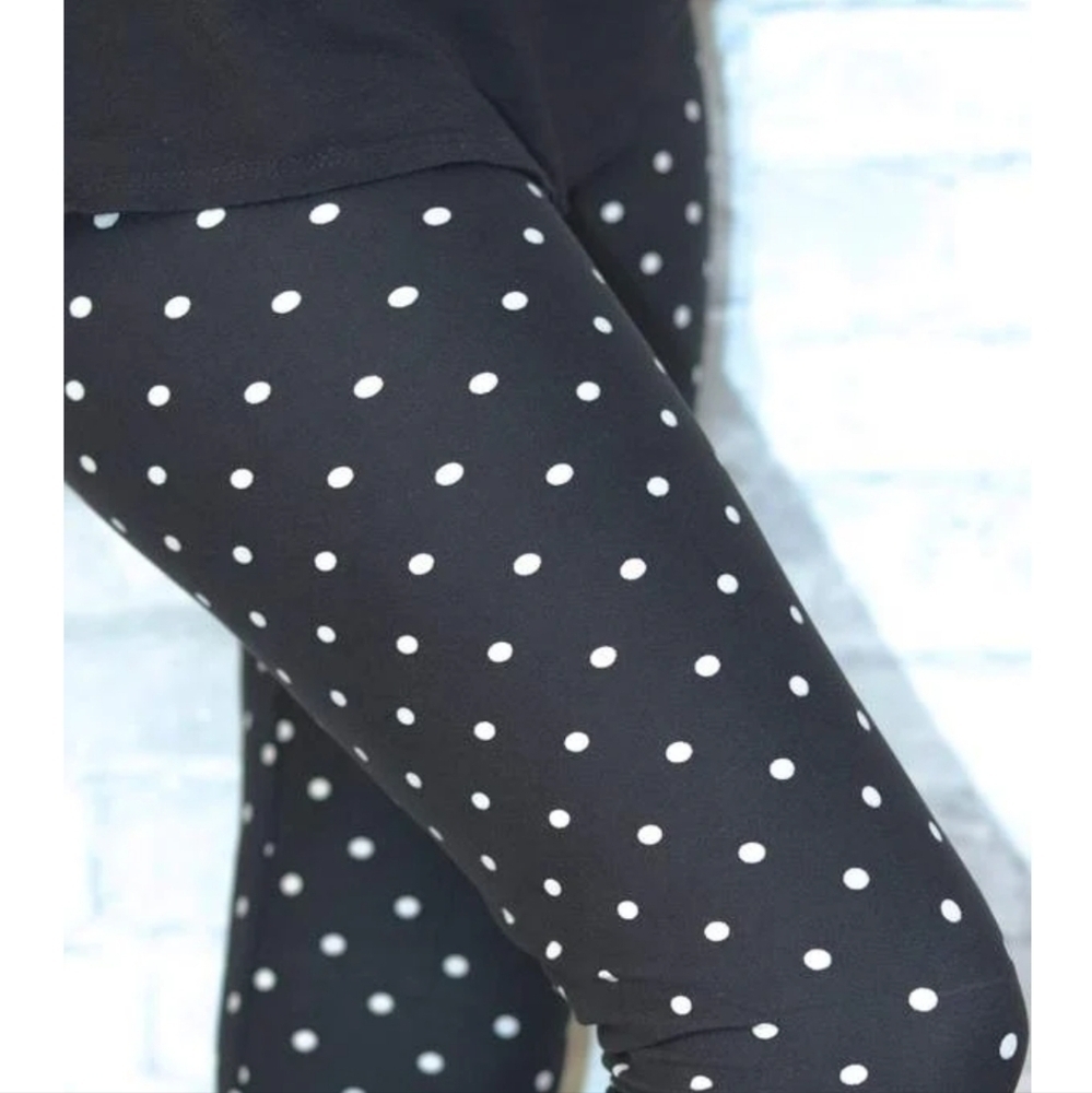 LEGGINGS DEPOT Black & White polka dot Print Full Length Leggings Size 10 NWT